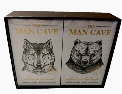 The Man Cave Scented Men's Bar Soap SANDALWOOD & SPICED WOODS Scent 2-10 Oz Bars
