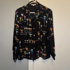 Nicole Taylor Vintage Cocktails Silk Button up Blouse 100 Silk Beaded