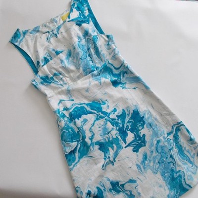 Anthropologie Maeve Marbled Waters Silk Blend Dress Women Size 10 Has Flaws