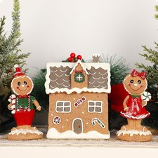 Christmas Tabletop Decorations, Resin Gingerbread House and 2 Gingerbread Men...
