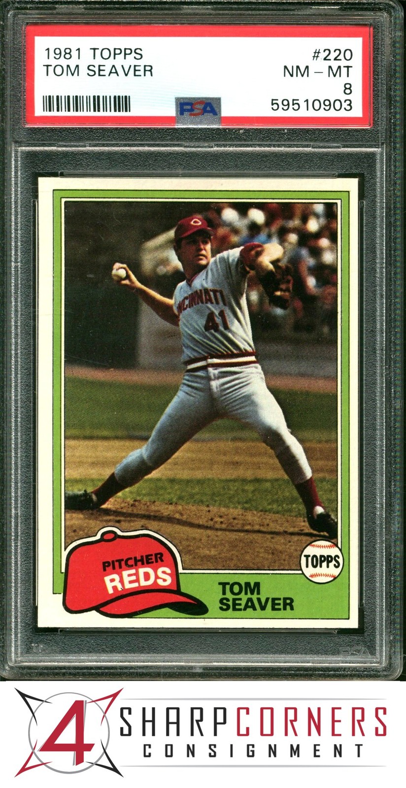1981 TOPPS #220 TOM SEAVER REDS HOF PSA 8