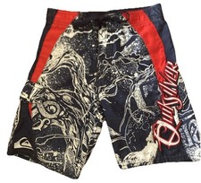 Quiksilver Blue White Red Front Tie Inner Lining Board Shorts Swim Trunks Kids