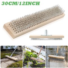 12" Metal Wire Broom Brush Sweeping Deck Scrub Heavy Duty Garden Moss Cleaner