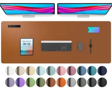 48x17 Inch Leather Desk Pad Protector Mouse Pad Waterproof Brown Color