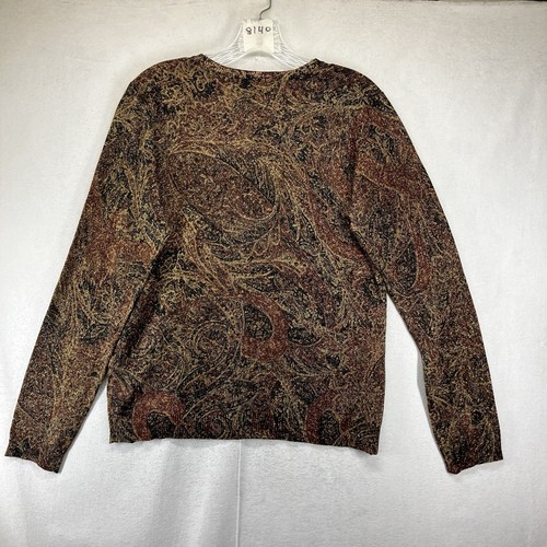 Lauren Ralph Lauren Silk Cashmere Sweater Women's Large Paisley Gold Shimmer NWT - Picture 2 of 18