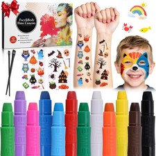 Beesjuy Face Painting Kits for Kids,12 Color Water Based Face Paint Crayon, Wash