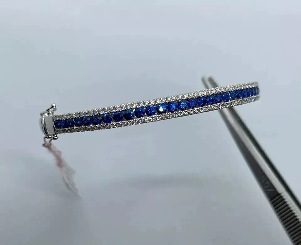 Impresionante brazalete brazalete redondo de plata de ley 925 con zafiro simulado de 8 quilates Foto 3 de 4