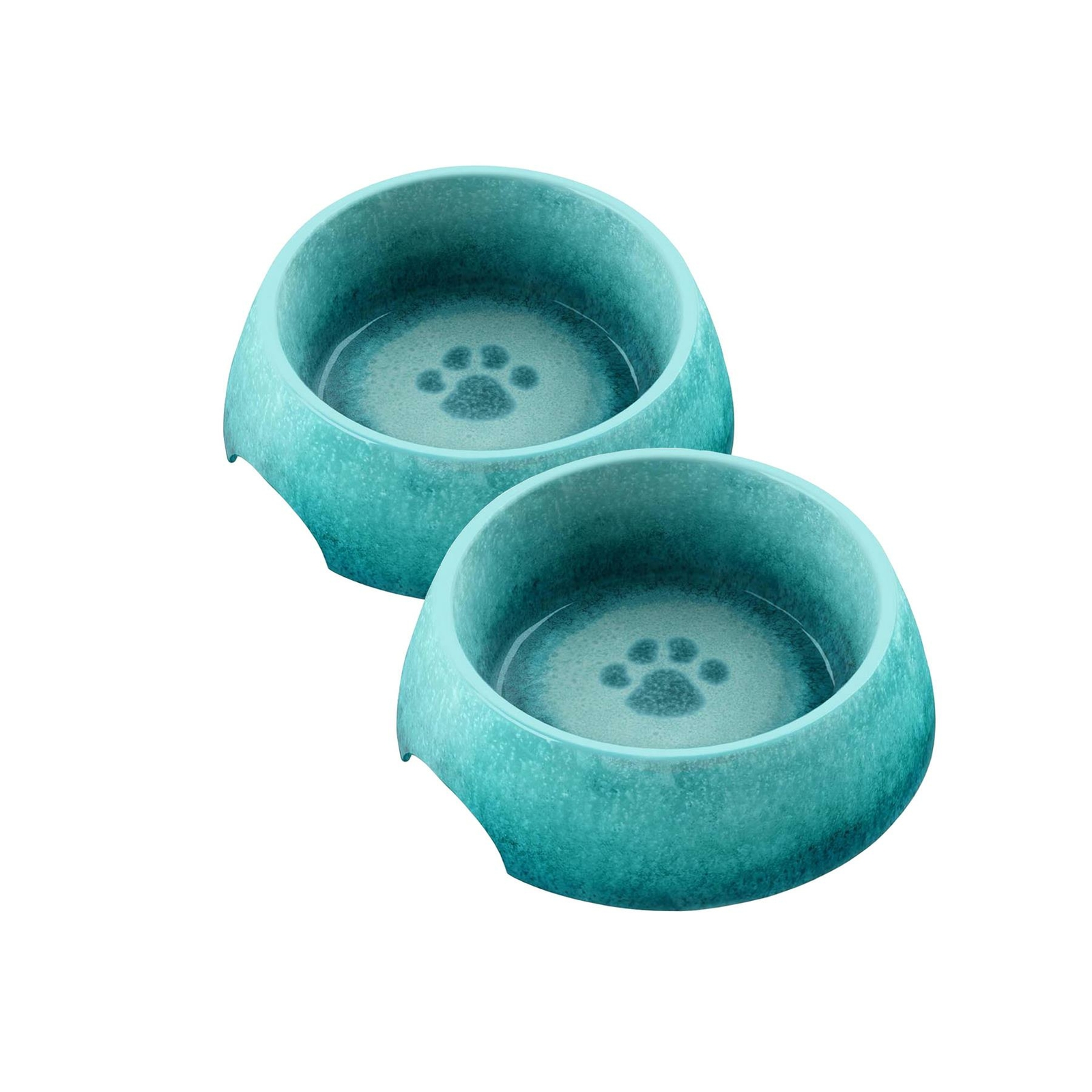 Blue Glaze Paw Print Melamine/Plastic Pet Food Bowl - Small x 2