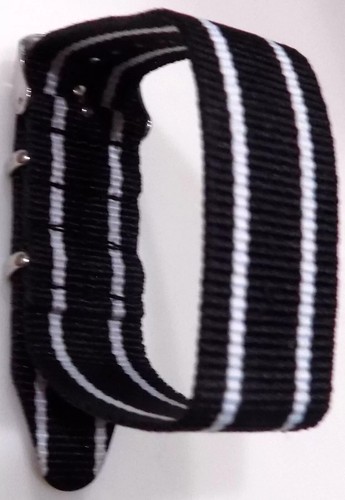 2 for 1 (1 New Black w/White Stitching & 1 Nylon EZ One Piece) 22mm Watch Bands - Picture 5 of 17