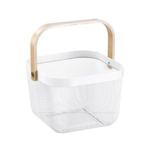 Mesh Wire Storage Basket Birch Wood Handle Food Fruit Vegies Bucket Organsier - Picture 11 of 23