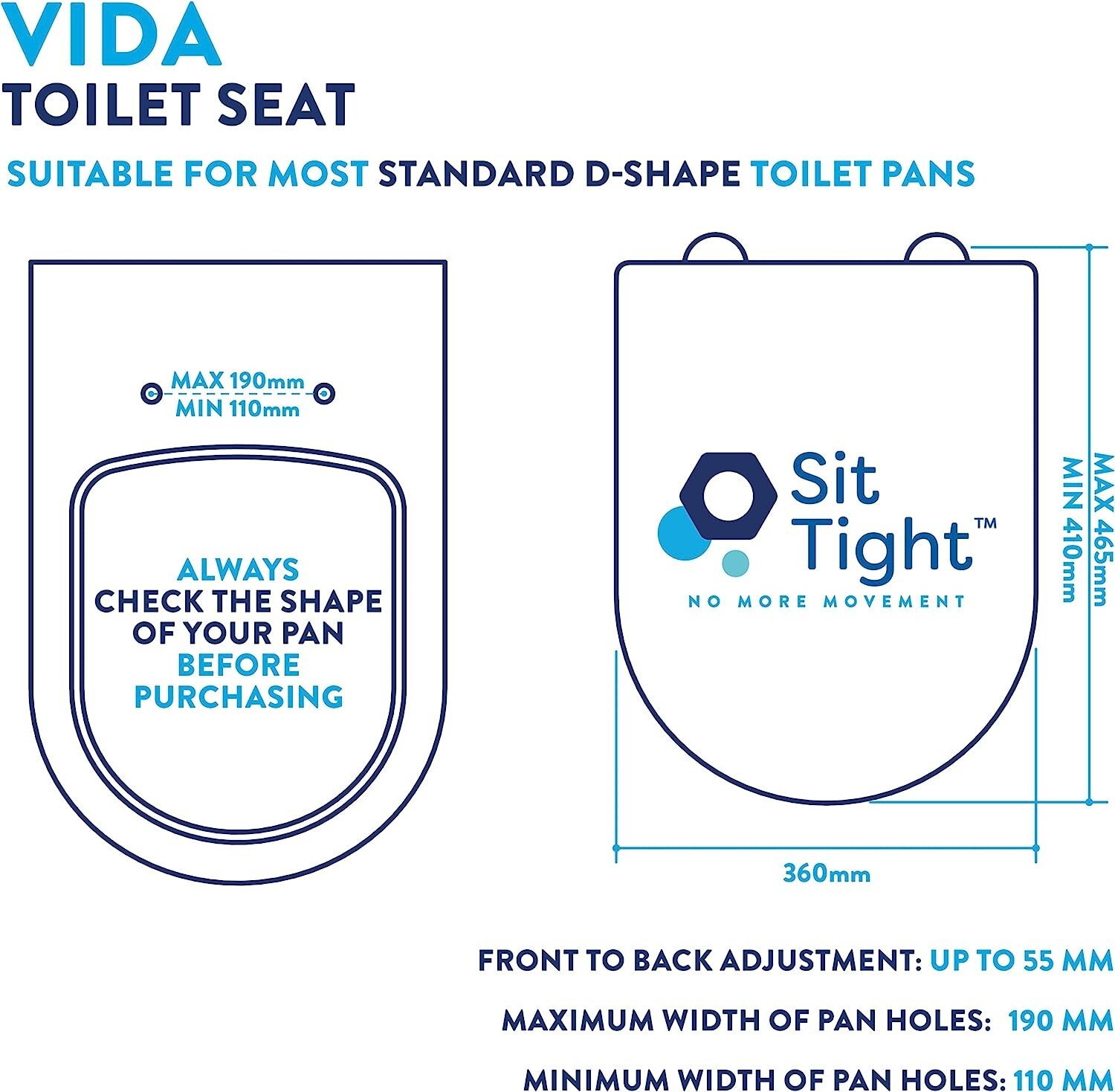 Croydex Sit Tight Vida Toilet Seat White, 46.5 x 36 x 5 cm eBay