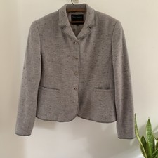 Tara Jarmon Wool Jacket Tweed Flecked Blue Grey Green 42 Button Blazer Suit