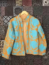Cotton Suzani Hand Embroidery Jacket Coat, Women Wear Winter Jackets,