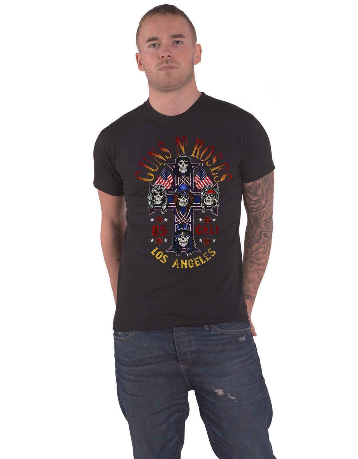 Official Guns N' Roses Cali 85 Band Logo Mens Black T-Shirt