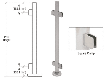 Brushed Stainless 36" Steel Square Glass Clamp 180 Degree Center Post Railing K - Picture 3 of 3