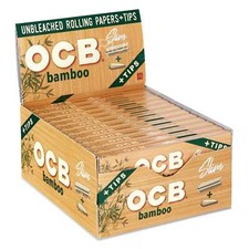 OCB Bamboo Rolling Papers  Tips King Size Slim 100mm Unbleached, Full Box of 24