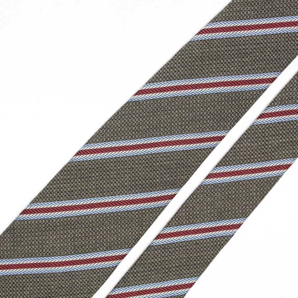 Josiah France Mens Wool Silk Necktie Brown Blue Red Rope Stripe Weave Woven Tie - Image 3 of 4