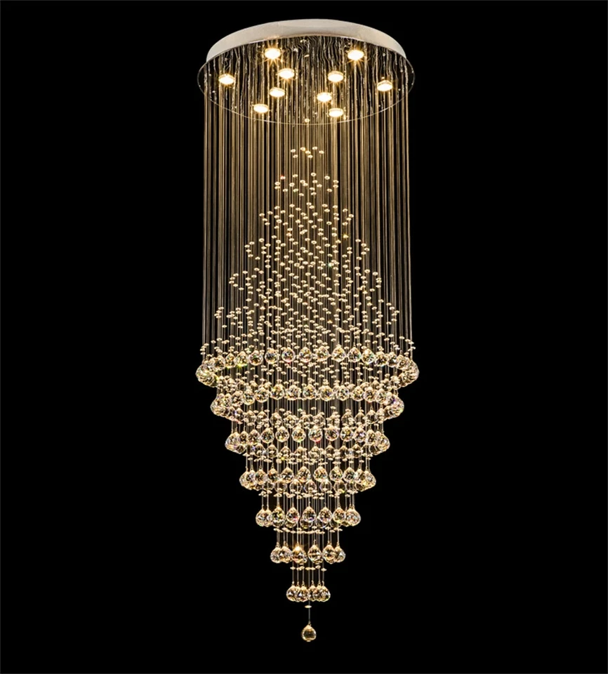 LED Crystal Chandelier Lamp Villa Staircase Light Raindrop Round Lighting Circle - Image 4 of 4