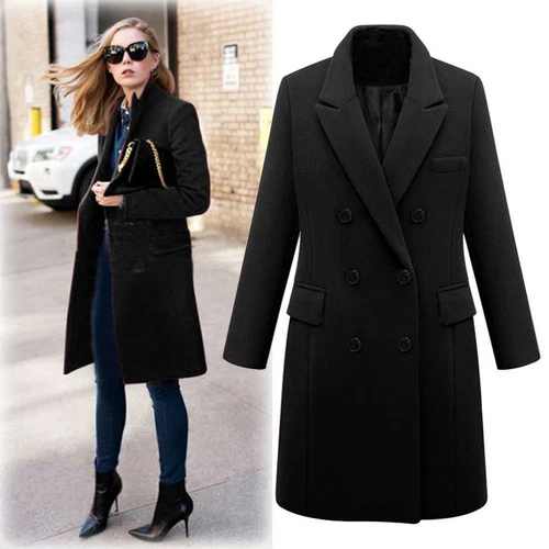 Damen Übergröße Damen Revers Wollmantel Trenchjacke lang Parka Mantel Parka - Bild 3 von 20