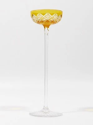 Baccarat hohes Stängelglas 19,8 cm Überfang gelb amber geschliffen 1900+ - Bild 1 von 4