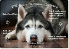 Warnschild - 20x30cm -  Willkommen in Meinem Zuhause -Husky Schlittenhund 