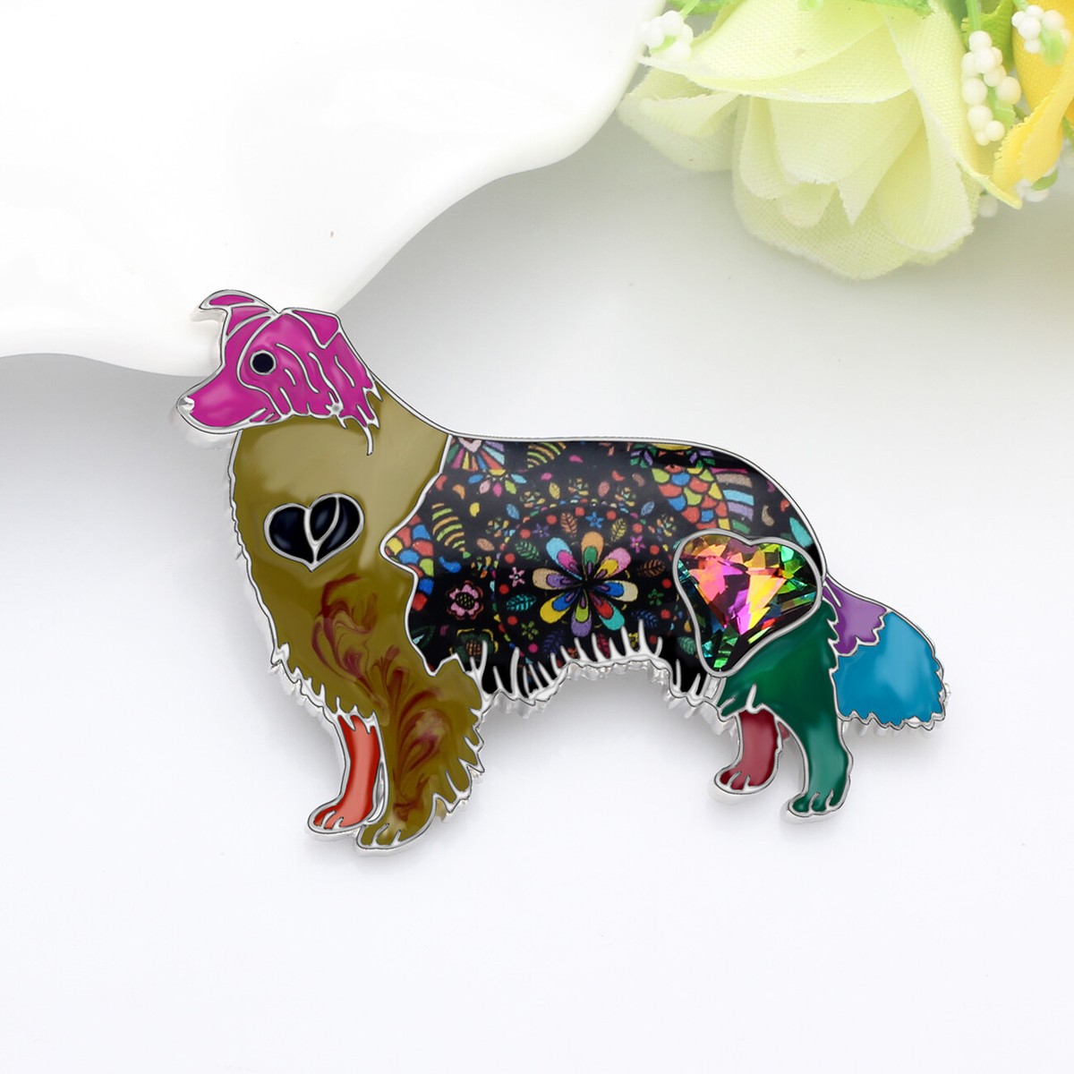 NEWEI German Shepherd Dog Brooch Pin - Enamel Alloy Cartoon Pet Jewelry, Fashion Collar Or Scarf Pin Gift