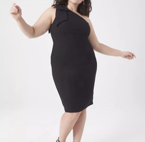 Lane Bryant women’s one-Shoulder bow detail lined black Dress, MSRP $139|Sz:22