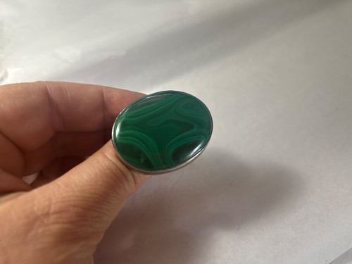 Large 1.5” Navajo Green Malachite Sterling Silver Size 8 Ring - Picture 8 of 9