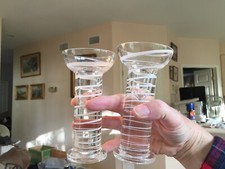 pair solid glass candlesticks clear with white spiral loop candle holders nice
