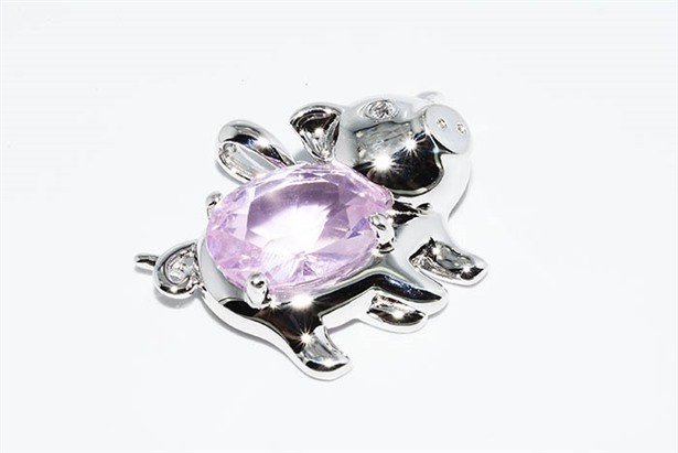Pendentif quartz rose naturel 3.33CT topaze argent 925, collier cochon pierres naturelles