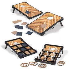 3-In-1Tailgate Toss Game Set - Cornhole, Tic Tac Toe Toss, Rings Toss - Includes