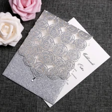 25/50 Glitter Laser Cut Wedding Invitation Card Kit Personalized Floral Invite