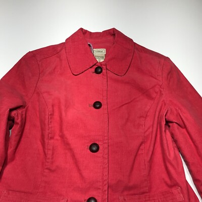 LL Bean Jacket Womens Size 12 Petite Coral Corduroy Button Front Item ID 0GBJ3