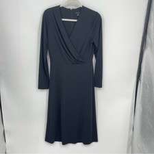 ANN TAYLOR Faux Wrap long sleeve Little Black midi Dress Sz 8