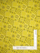 Bandana Western Cowboy Cowgirl Lemon Yellow Cotton Fabric By The Yard