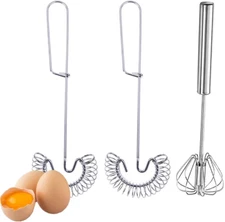 3-Piece Stainless Steel Egg Whisk Set - 10" Whipper, Coil, and Scandinavian-Styl