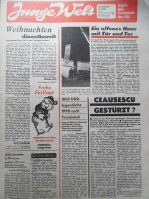 JUNGE WELT 23./24. Dezember 1989 Weihnachten Ceausescu Friedrichshagen-Ruderer