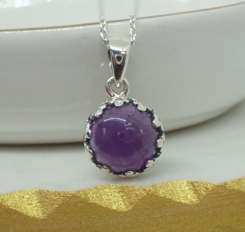 Natural Amethyst Round Pendant Solid Sterling Silver inc Chain, New, UK - Picture 2 of 12