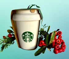 Starbucks 3 Nesting Cup Ornaments White w Mermaid Logo New In Package