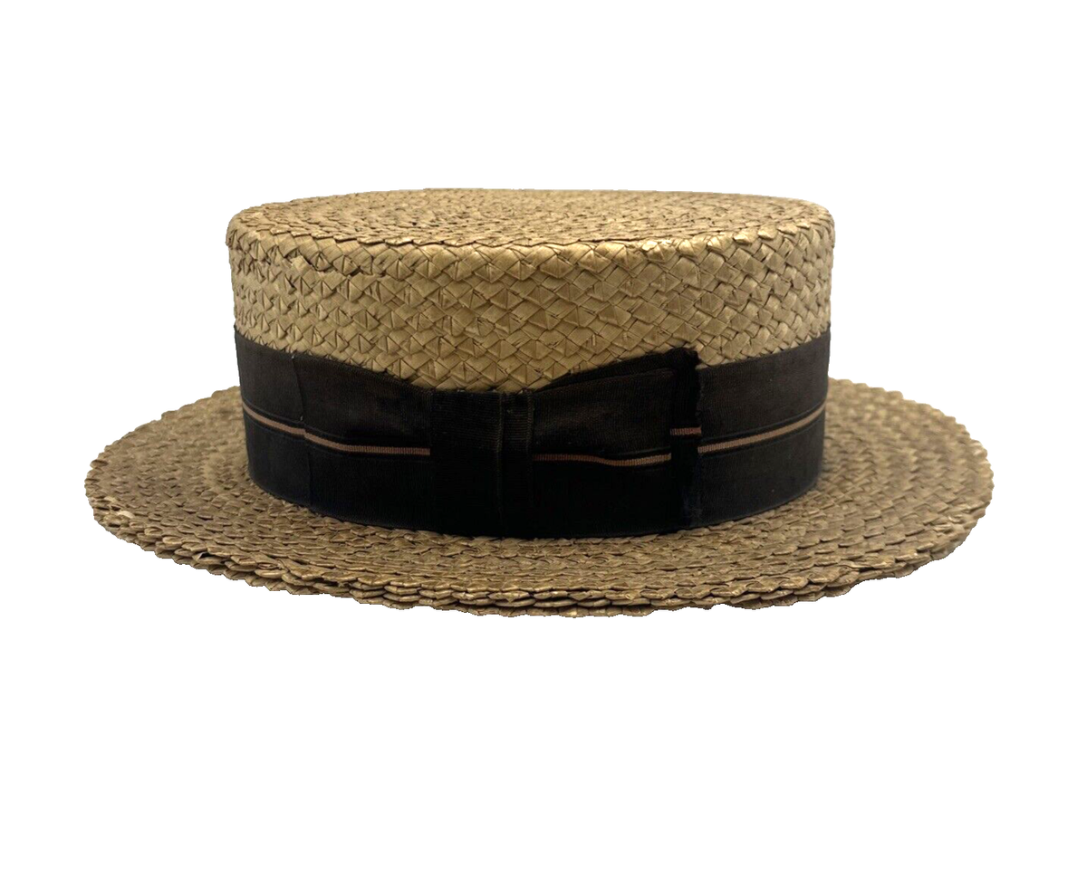Antique Straw Boater Hat The Dixie Oklahoma 1920s 7 1/8 Antique Straw Boater Hat The Dixie Oklahoma 1920s 7 1/8