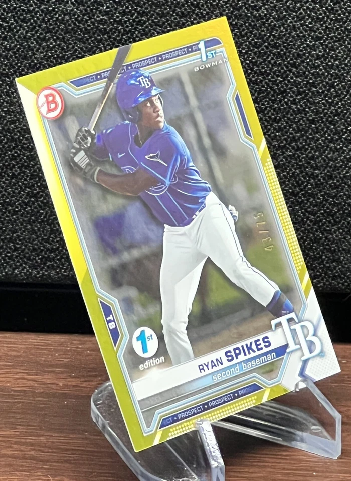 RYAN SPIKES 2021 Bowman Draft 1st Edition Rookie Card Yellow Tampa Bay Rays #/75 - Image 2 of 3