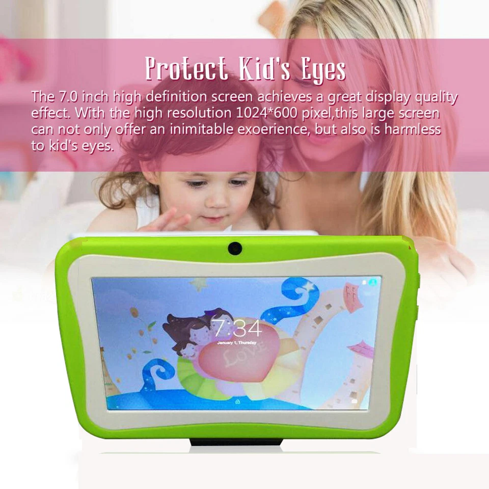 Kids Tablet Children Learning Computer WiFi Dual Cameras Silicone Case for Gifts - Image 2 of 4