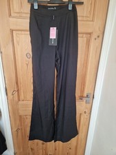 Womens BNWT Pretty Little Thing Black High Waisted Wide Leg Suit Trousers Size 6