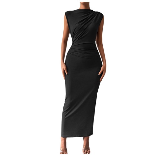 Damen gerruchtet Bodycon Kleid Sommer Freizeit ärmellos Rücken Damen Sommerkleider - Bild 3 von 42