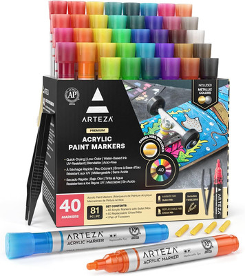 Acrylic Paint Markers, Set of 40 Acrylic Paint Pens in Assorted Colors, Art Mark