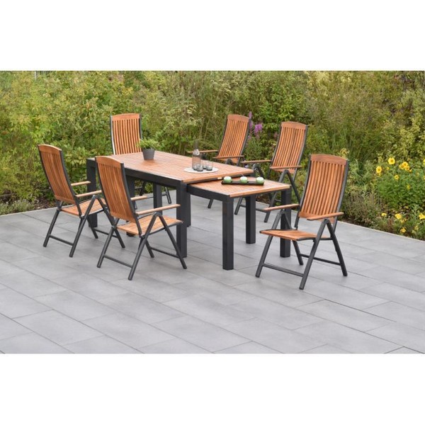 Merxx GartenmöBel Athos Set 7Tlg. 6 Klappsessel + 1 Flex Ausziehtisch-image