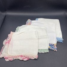 Lot Of 4 Vintage Handkerchief Crocheted Tatted Lace Edges 1950  s