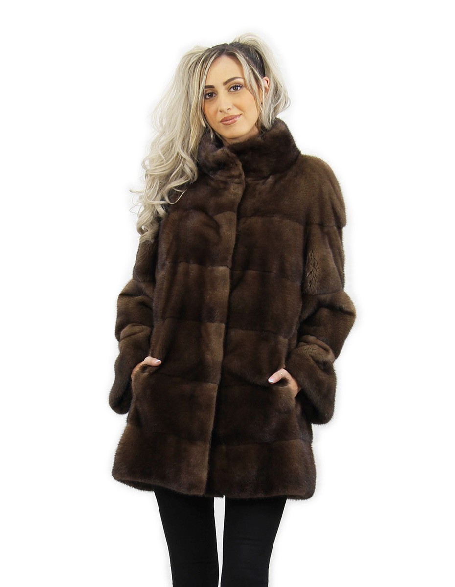 Jacket demi buff size 46 horizontal mink fur with Korean collar
