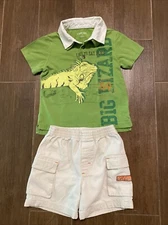 Cherokee Green Toddler Collar Shirt & Tan Nick Jr. Shorts 3T