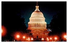 Washington D.C. U.S. Capitol Dome at Night Chrome Postcard